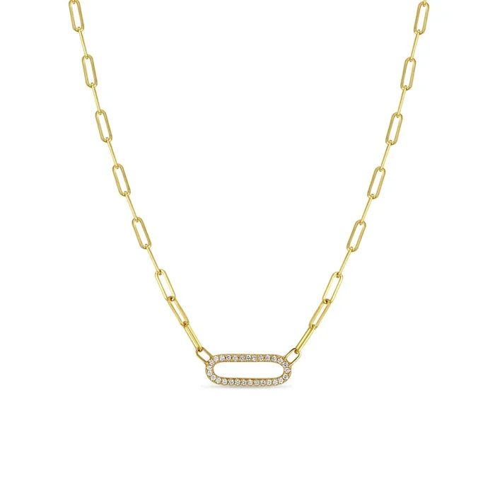 14k Pavé Diamond Link Small Paperclip Chain Necklace