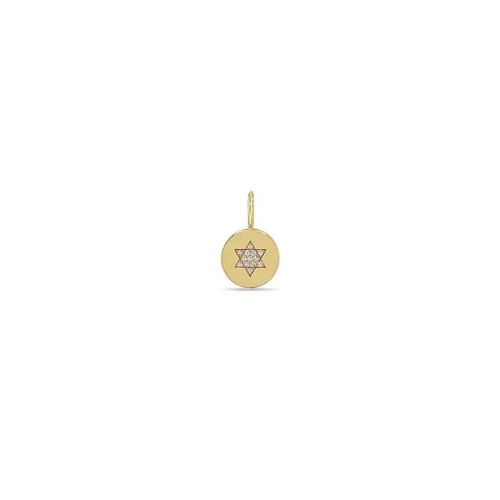 14k Pavé Diamond Star of David Disc Charm Pendant
