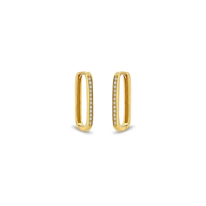 14k Pavé Diamond Thick Large Oval Hinge Hoops