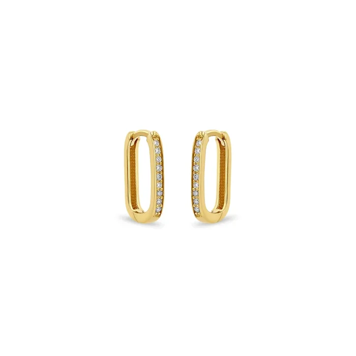 14k Pavé Diamond Thick Medium Oval Hinge Hoops