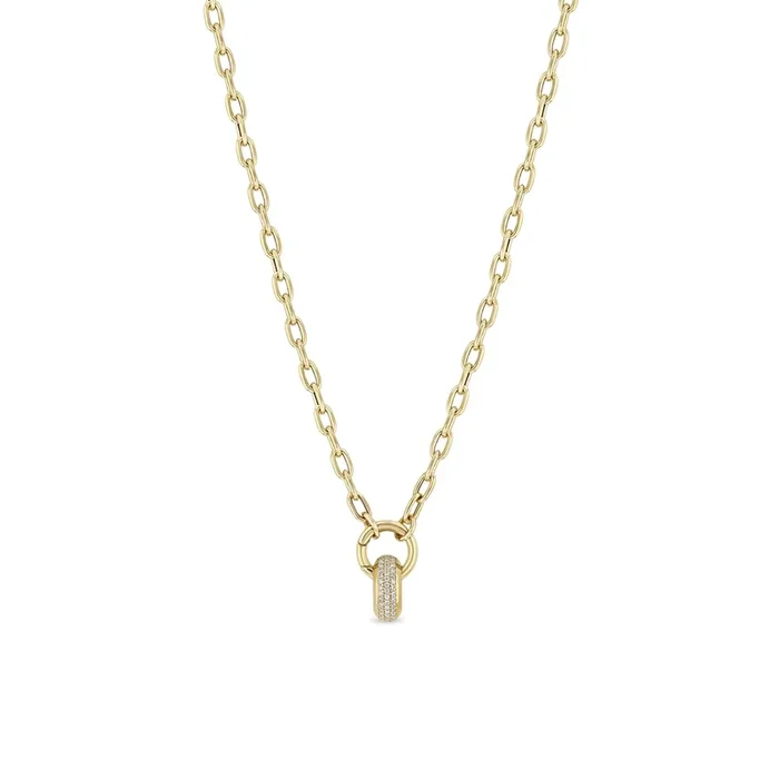14k Pavé Diamond Wide Half Round Slide Bead Round Enhancer Necklace