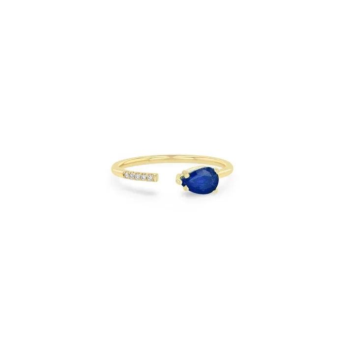 14k Pear Blue Sapphire & Pavé Diamond Open Ring