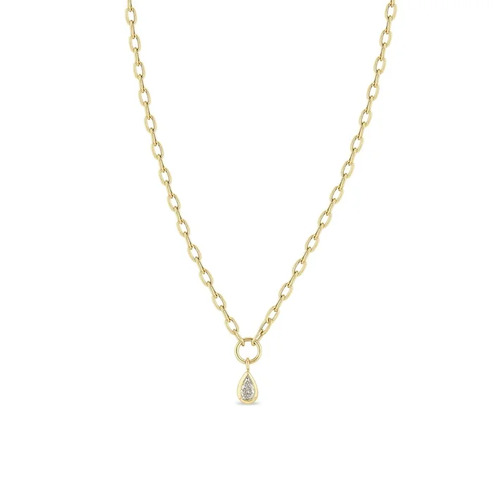 14k Pear Diamond Pendant Small Square Oval Chain Necklace