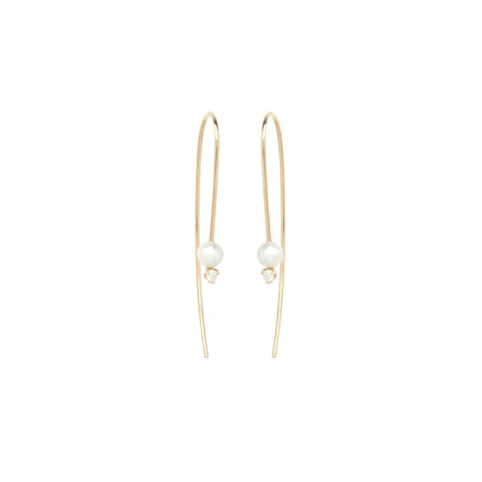 14k Pearl & Diamond Wire Earrings
