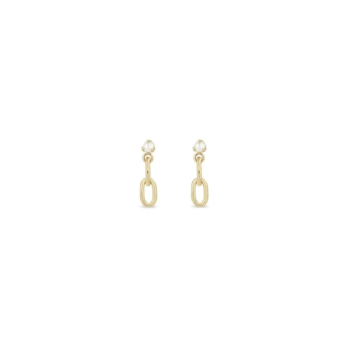 14k Pearl & Large Square Oval 2 Link Drop Earrings