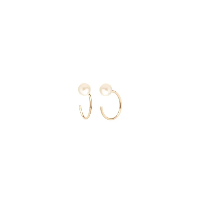 14k Pearl Reverse Huggie Hoop Earrings