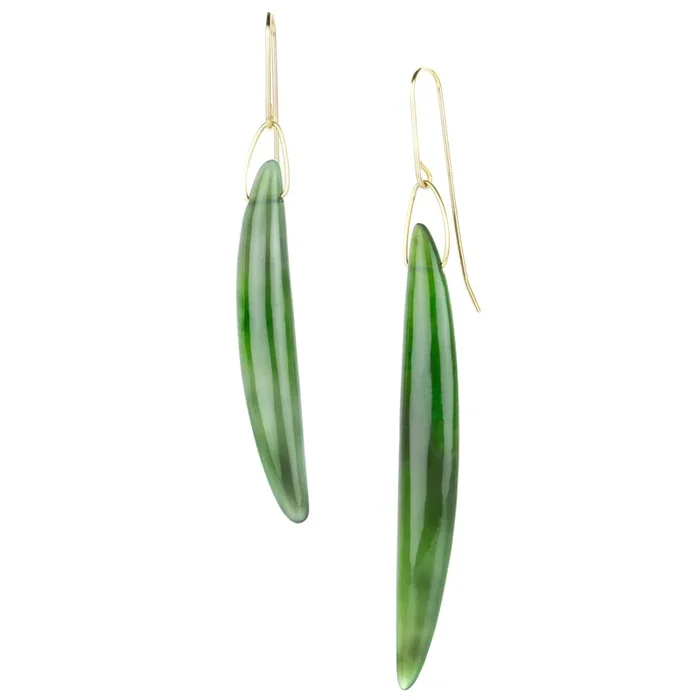 14k Polished Nephrite Bean Earrings