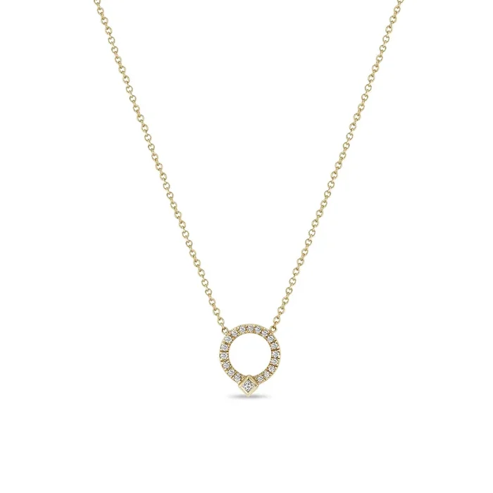 14k Princess Diamond & Diamond Circle Necklace