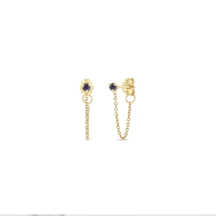 14k Prong Blue Sapphire Chain Huggie Earrings