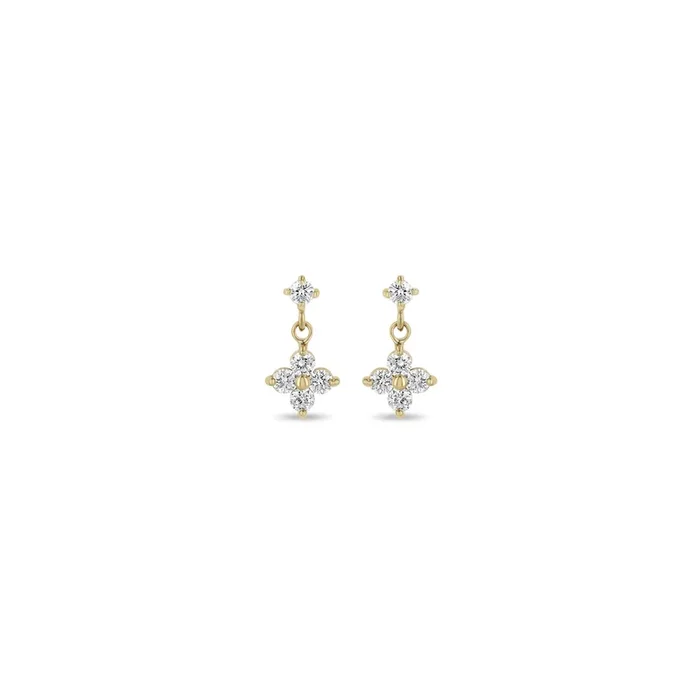 14k Prong Diamond & Diamond Quad Drop Earrings