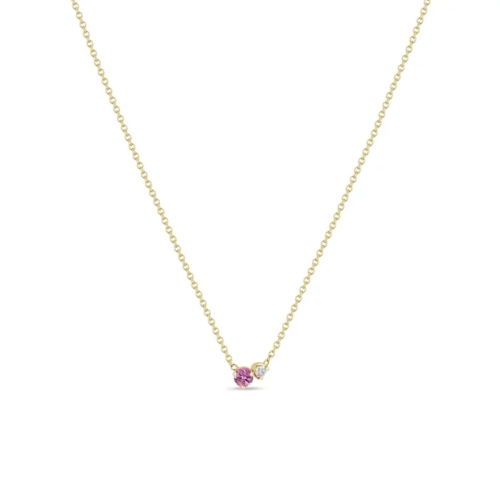 14k Prong Diamond & Pink Sapphire Necklace