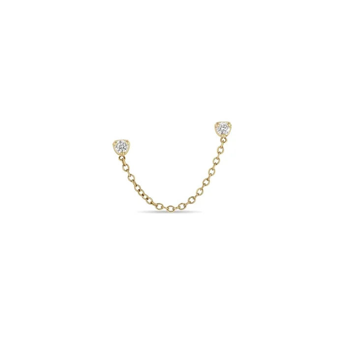 14k Prong Diamond Double Stud Chain Earring