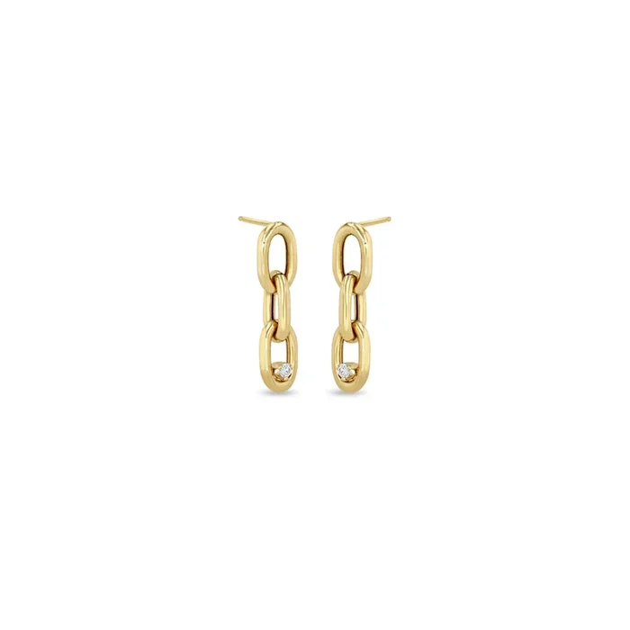 14k Prong Diamond Extra Large Square Oval Link Chain Drop Earrings
