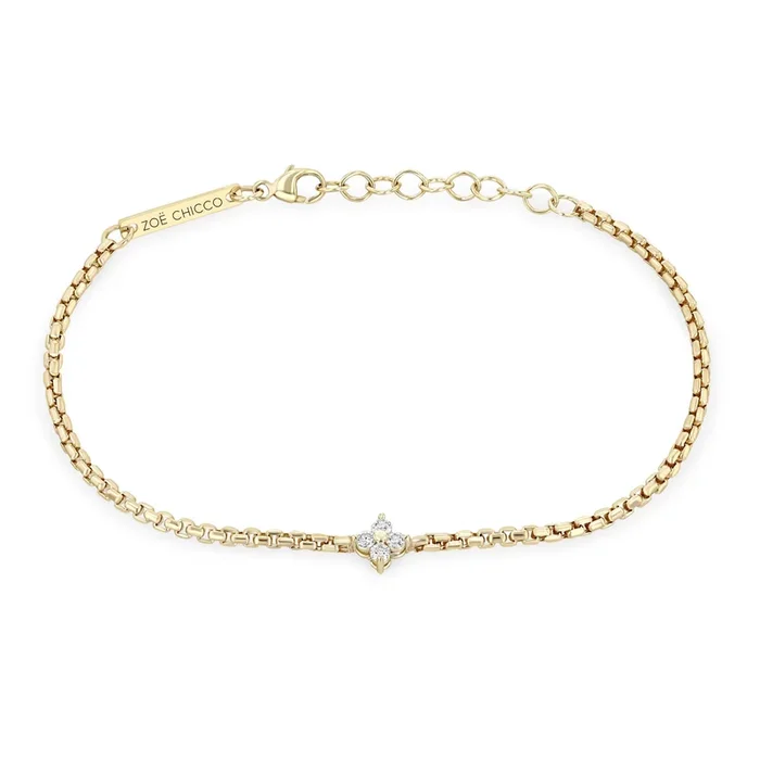 14k Prong Diamond Quad Box Chain Bracelet