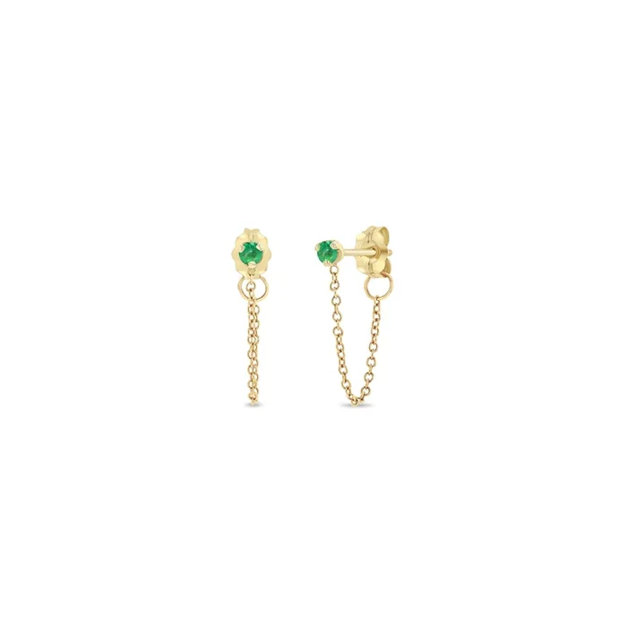 14k Prong Emerald Chain Huggie Earrings