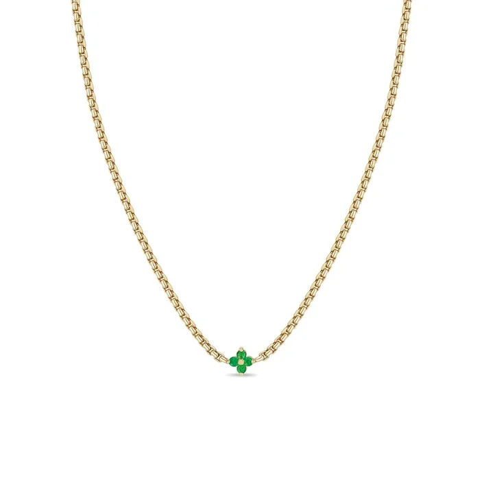 14k Prong Emerald Quad Box Chain Necklace
