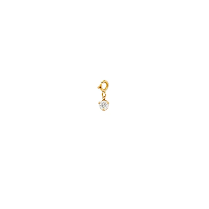 14k Prong White Diamond Charm on Spring Ring