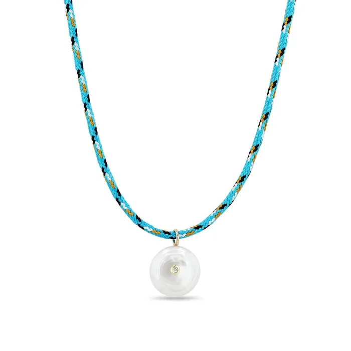 14k Reversible Black & White Diamond Pearl Disc Paracord Necklace