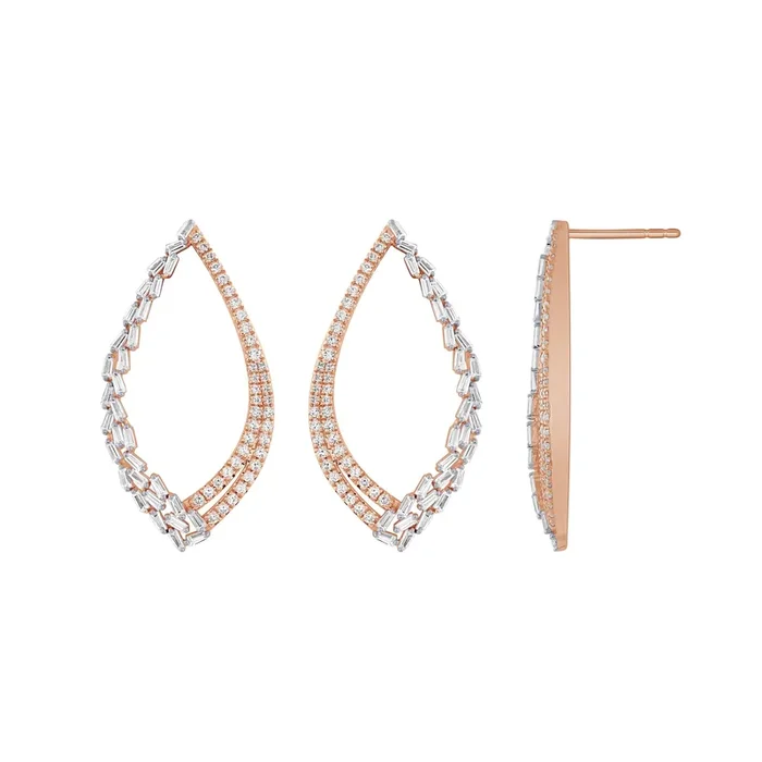 14K Rose Gold 1Ct Diamond Waterfall Post Earrings