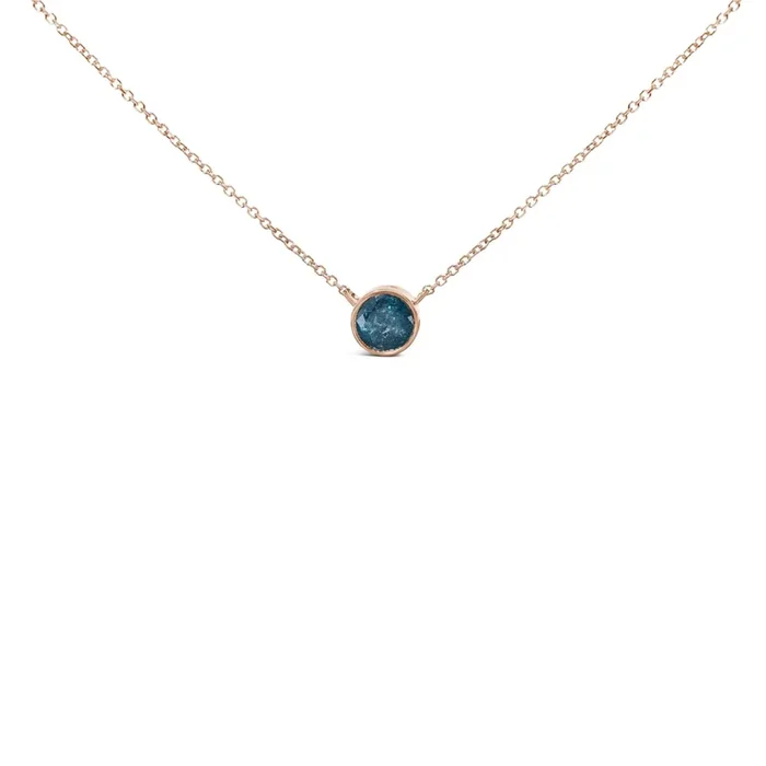 14K Rose Gold 2.0 Cttw Bezel Set Blue Diamond Solitaire Pendant Necklace – 18″ Inches
