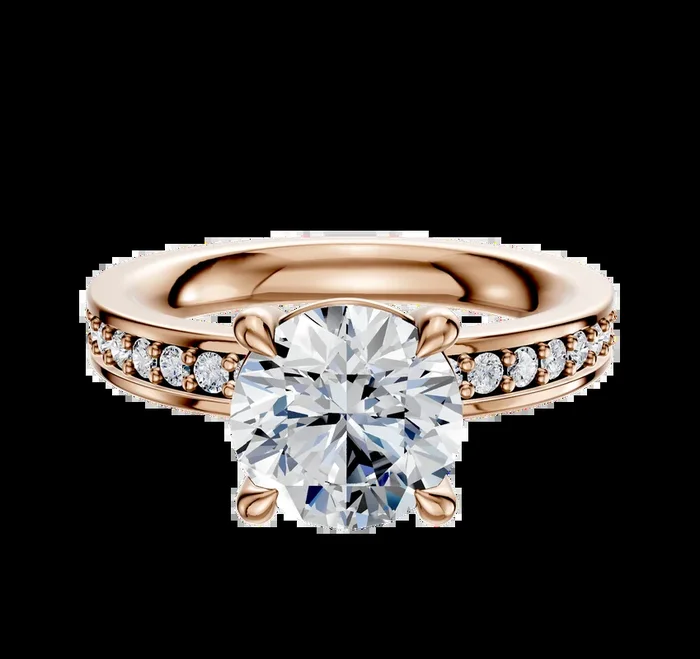 14K Rose Gold 4 Prong Basket Classic Flat 1-Row-Pave 2.5mm Engagement Ring