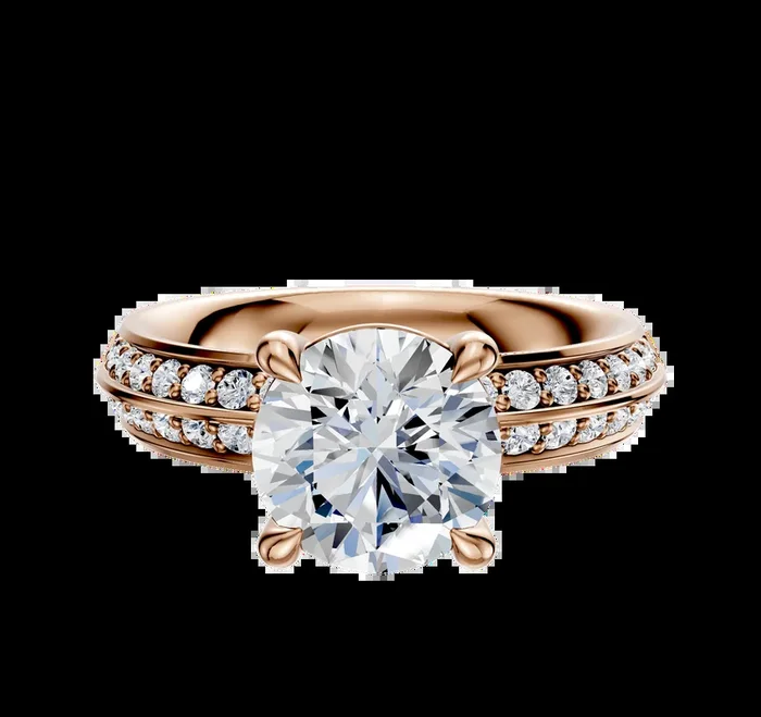 14K Rose Gold 4 Prong Basket Classic Knife Edge 1-Row-Pave 2.5mm Engagement Ring