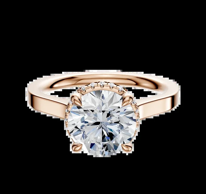14K Rose Gold 4 Prong Collar Cathedral Flat 2.0mm Engagement Ring