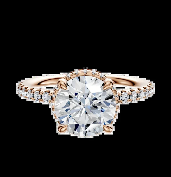 14K Rose Gold 4 Prong Collar Classic Dome 1-Row-Pave 2.5mm Engagement Ring