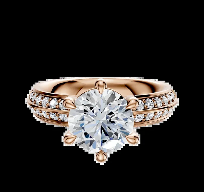 14K Rose Gold 6 Prong Basket Classic Knife Edge 1-Row-Pave 2.5mm Engagement Ring