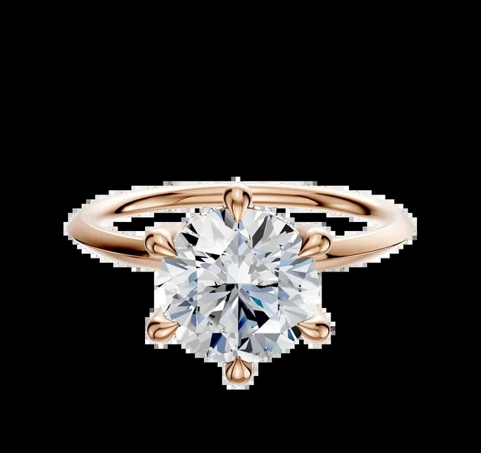 14K Rose Gold 6 Prong Hidden Halo Classic Knife Edge 1.5mm Engagement Ring