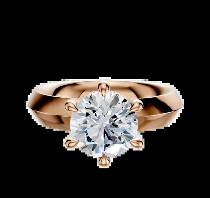 14K Rose Gold 6 Prong Hidden Halo Classic Knife Edge 4.0mm Engagement Ring