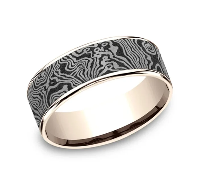 14K Rose Gold And Gray Tantalum ‘The Torsion’ 7.5mm Comfort Fit Wedding Band