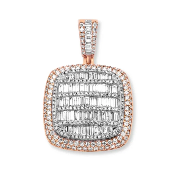 14k Rose Gold Baguette Diamond Dog Tag Pendant