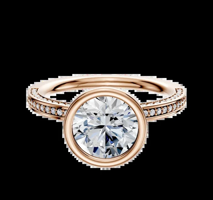 14K Rose Gold Bezel Full Bezel North/South Classic Flat 3-Row-Pave 2.0mm Engagement Ring