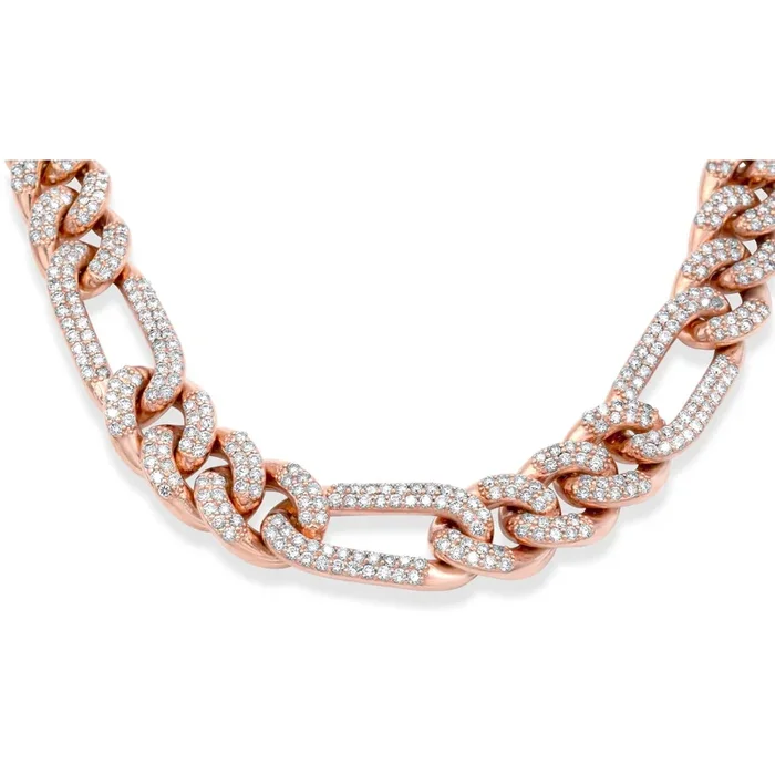 14k Rose Gold Diamond Chain, Figaro Link 18.60ctw