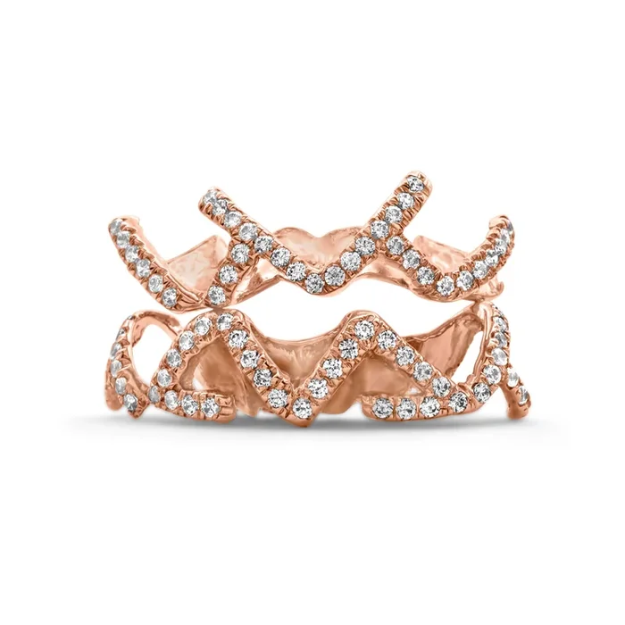 14K Rose Gold Diamond Zig-Zag Row (Top & Bottom Set) Grillz
