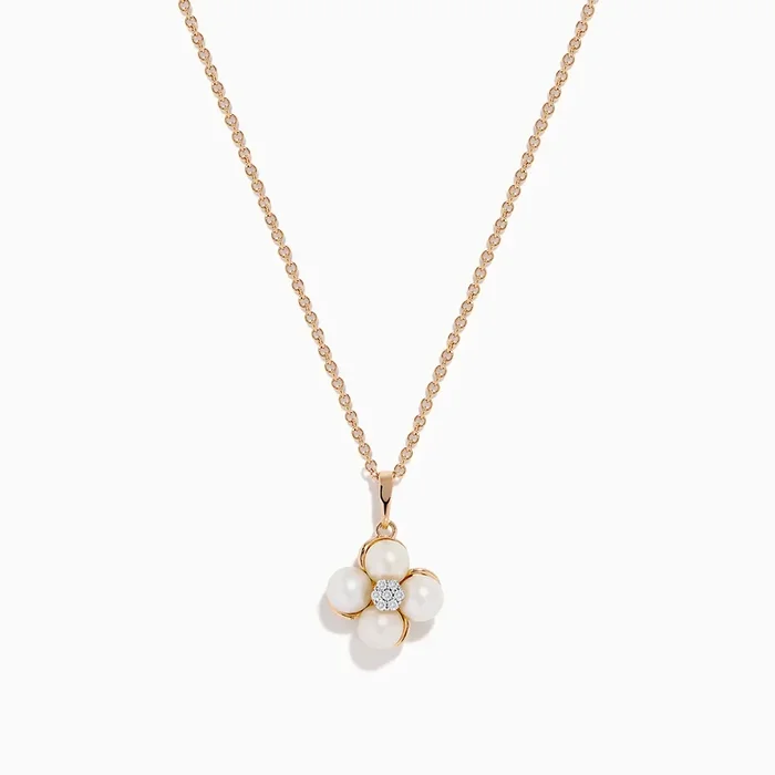 14K Rose Gold Fresh Water Pearl and Diamond Pendant