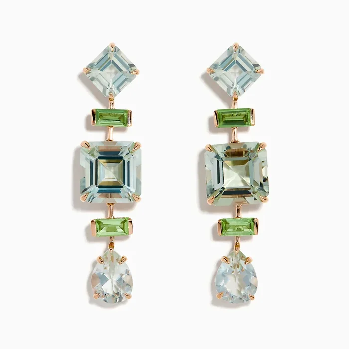 14K Rose Gold Green Amethyst and Peridot Earrings