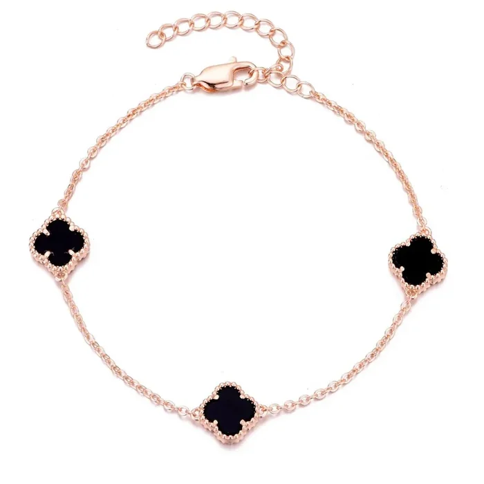 14k Rose Gold Plated Black Clover Station Bracelet