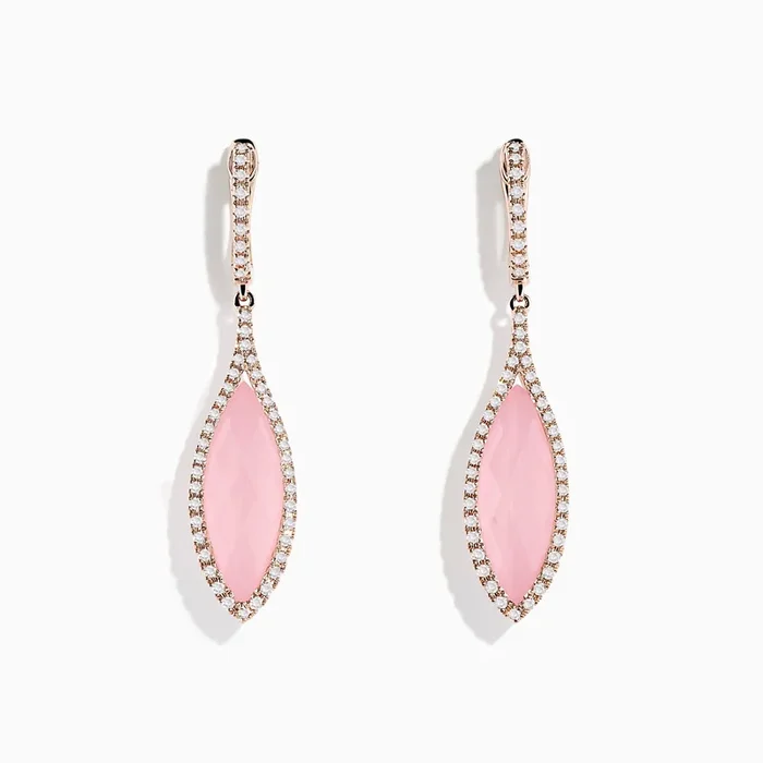 14K Rose Gold Rose Quartz and Diamond Earrings