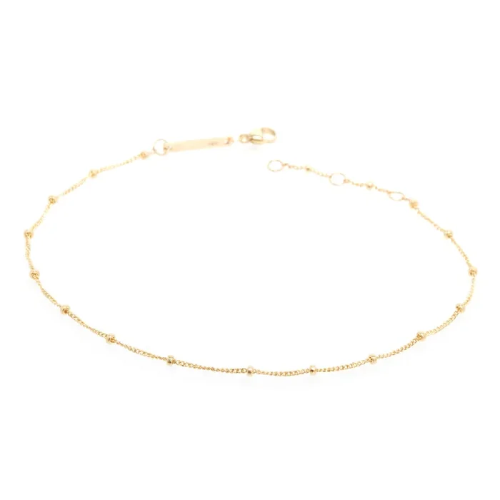 14k Satellite Bead Curb Chain Anklet