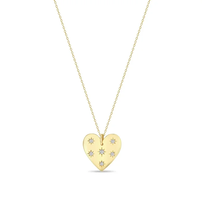 14k Scattered Star Set Diamonds Aura Heart Necklace
