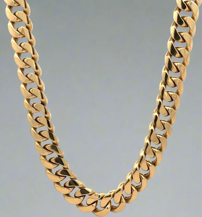 14K Semi-Hollow Yellow Gold 10.7mm 28″ Unisex Cuban Link Chain