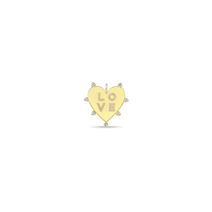 14k Single 7 Prong Diamond Pavé Diamond LOVE Heart Charm