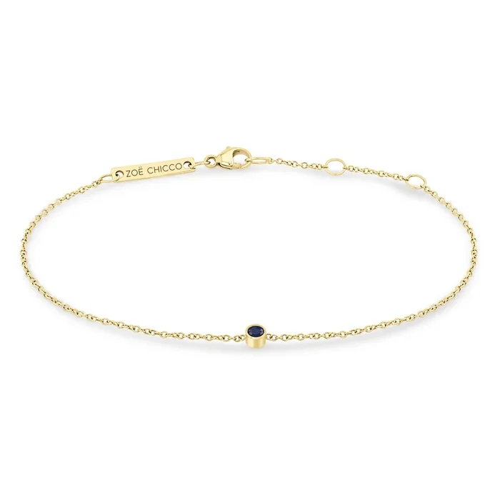 14k Single Blue Sapphire Bezel Bracelet | September Birthstone