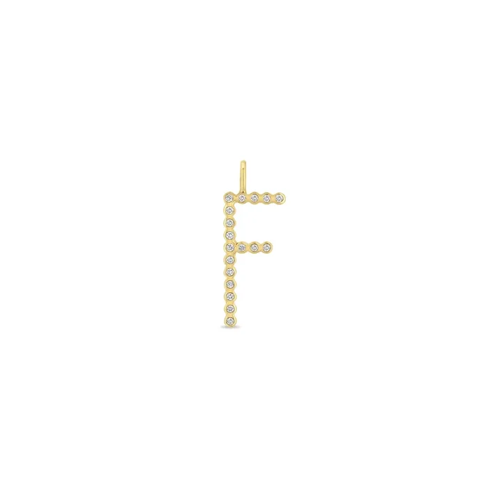 14k Single Diamond Bezel Letter Charm Pendant