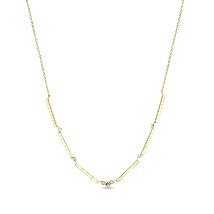 14k Single Diamond Gold Linked Bar Necklace – SALE