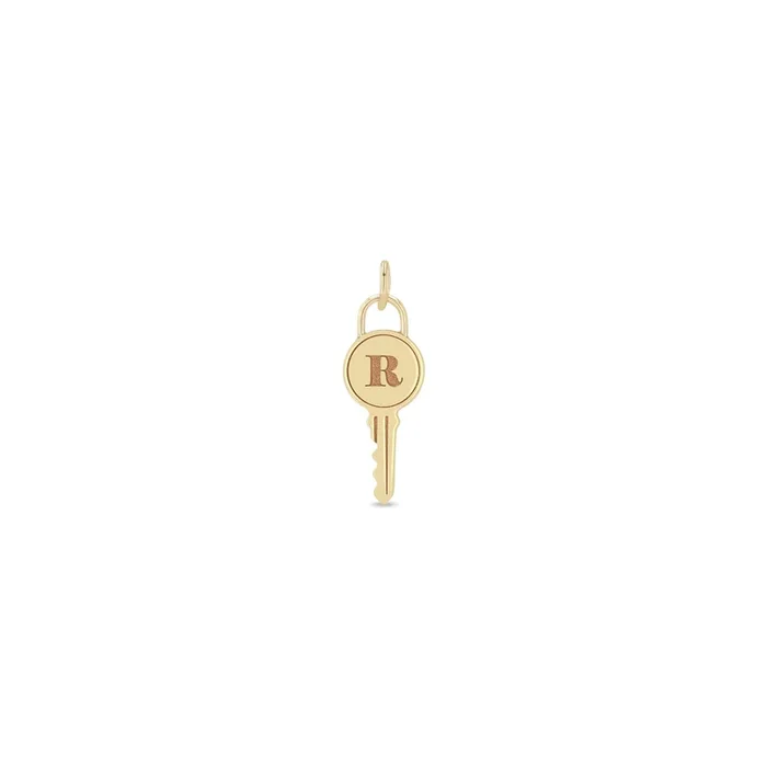 14k Single Engraved Initial Letter Key Charm Pendant