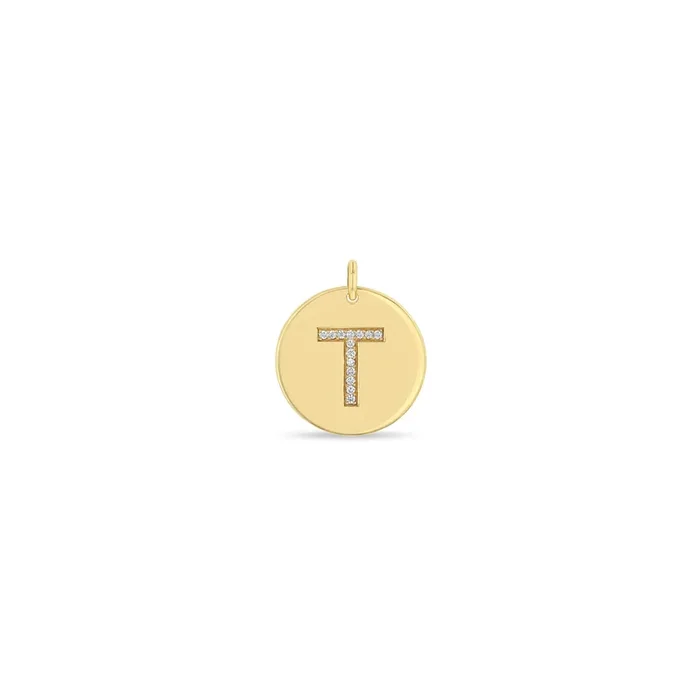 14k Single Large Pavé Diamond Initial Disc Charm