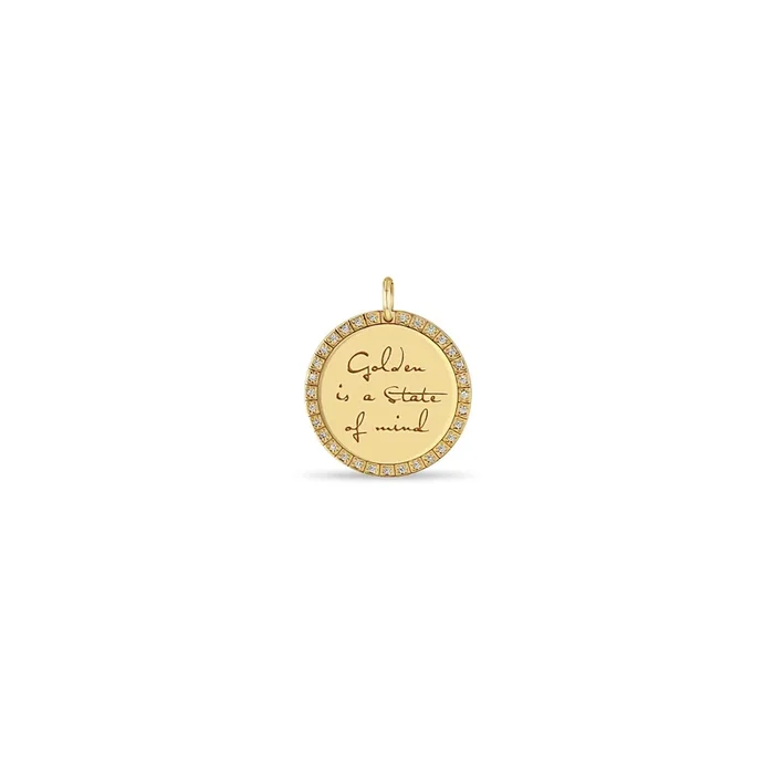 14k Single Medium Mantra with Diamond Border Charm
